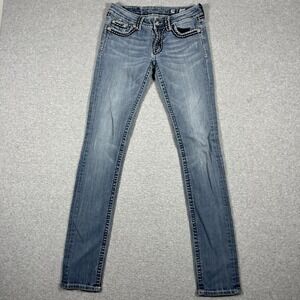 Miss Me Jeans Womens 29 (29x34) Blue Skinny Embroidered Buckle Cotton Blend Ligh
